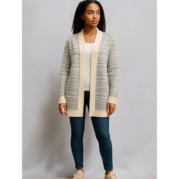 Neiman Marcus 100% Cashmere Collection Open Front Striped Pattern Womens Size SM - Picture 1 of 8